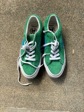 Converse Golf Le Fleur Green Suede Sneakers with Blue Star